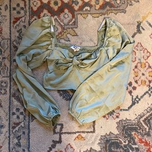 Cropped green silk long sleeve size 4